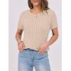 imageANRABESS Womens Short Sleeve Sweaters Tops Crewneck Cable Knit Casual Soft Pullover Shirt 2025 Spring Summer Business OutfitsApricot