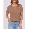 imageANRABESS Womens Short Sleeve Sweaters Tops Crewneck Cable Knit Casual Soft Pullover Shirt 2025 Spring Summer Business OutfitsKhaki