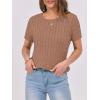 imageANRABESS Womens Short Sleeve Sweaters Tops Crewneck Cable Knit Casual Soft Pullover Shirt 2025 Spring Summer Business OutfitsKhaki