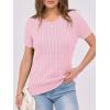 imageANRABESS Womens Short Sleeve Sweaters Tops Crewneck Cable Knit Casual Soft Pullover Shirt 2025 Spring Summer Business OutfitsPink