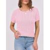imageANRABESS Womens Short Sleeve Sweaters Tops Crewneck Cable Knit Casual Soft Pullover Shirt 2025 Spring Summer Business OutfitsPink