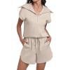 imageANRABESS Two Piece Sets for Women Summer Half Zip Short Set Sweatsuit 2 Piece Outfits Sweat Lounge Sets TracksuitApricot