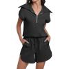 imageANRABESS Two Piece Sets for Women Summer Half Zip Short Set Sweatsuit 2 Piece Outfits Sweat Lounge Sets TracksuitBlack