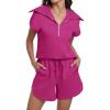 imageANRABESS Two Piece Sets for Women Summer Half Zip Short Set Sweatsuit 2 Piece Outfits Sweat Lounge Sets TracksuitRed Pink