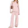 imageANRABESS Womens 2 Piece Outfit Sweater Lounge Sets Long Sleeve Knit Pullover Wide Leg Pant Tracksuit Loungewear 2024 FashionPink