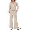 imageANRABESS Womens 2 Piece Outfits Lounge Sets Casual Long Sleeve Sweatsuits Polo Top Wide Leg Pants Fall Sweat Matching SetsKhaki