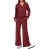 imageANRABESS Womens 2 Piece Outfits Lounge Sets Casual Long Sleeve Sweatsuits Polo Top Wide Leg Pants Fall Sweat Matching SetsRed