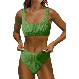 imageANRABESS Bathing Suit for Women Two Piece Bikini Sets High Waisted Tummy Control Modest Swimsuit 2025 Beach Swim WearArmy Green