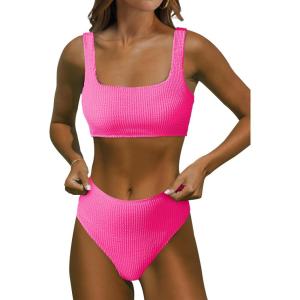 imageANRABESS Bathing Suit for Women Two Piece Bikini Sets High Waisted Tummy Control Modest Swimsuit 2025 Beach Swim WearHot Pink