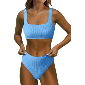 imageANRABESS Bathing Suit for Women Two Piece Bikini Sets High Waisted Tummy Control Modest Swimsuit 2025 Beach Swim WearLight Blue