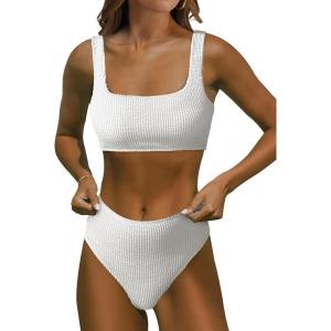 imageANRABESS Bathing Suit for Women Two Piece Bikini Sets High Waisted Tummy Control Modest Swimsuit 2025 Beach Swim WearWhite
