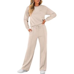 imageANRABESS Women 2 Piece Set Long Sleeve Sweatsuit Sweatpants Tracksuit Sweat Casual Matching 2024 Travel Fall Trendy OutfitsApricot