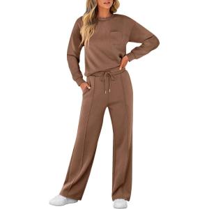 imageANRABESS Women 2 Piece Set Long Sleeve Sweatsuit Sweatpants Tracksuit Sweat Casual Matching 2024 Travel Fall Trendy OutfitsBrown