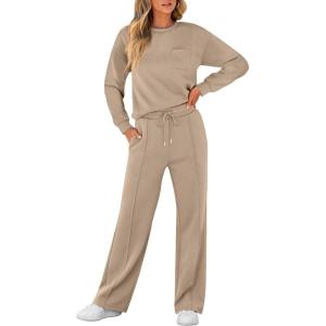 imageANRABESS Women 2 Piece Set Long Sleeve Sweatsuit Sweatpants Tracksuit Sweat Casual Matching 2024 Travel Fall Trendy OutfitsKhaki