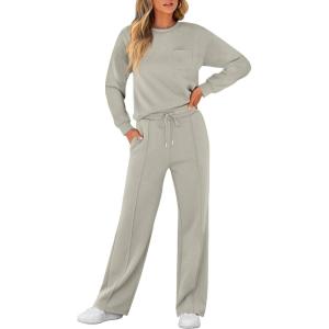 imageANRABESS Women 2 Piece Set Long Sleeve Sweatsuit Sweatpants Tracksuit Sweat Casual Matching 2024 Travel Fall Trendy OutfitsLight Khaki