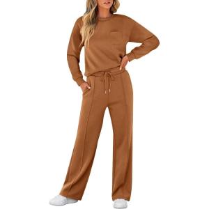 imageANRABESS Women 2 Piece Set Long Sleeve Sweatsuit Sweatpants Tracksuit Sweat Casual Matching 2024 Travel Fall Trendy OutfitsRust