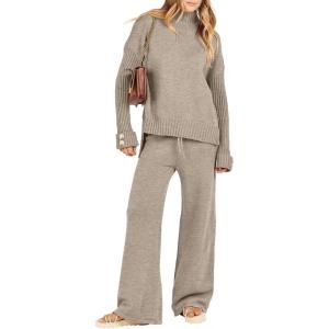 imageANRABESS Womens 2 Piece Outfit Sweater Lounge Sets Long Sleeve Knit Pullover Wide Leg Pant Tracksuit Loungewear 2024 FashionCamel