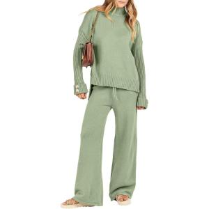 imageANRABESS Womens 2 Piece Outfit Sweater Lounge Sets Long Sleeve Knit Pullover Wide Leg Pant Tracksuit Loungewear 2024 FashionMint Green