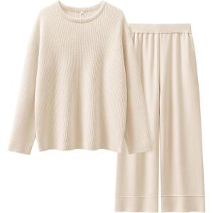 imageANRABESS Womens Two Piece Outfits Sweater Lounge Sets Pullover Wide Leg Matching Sets Casual Loose Fall Clothes 2024Beige
