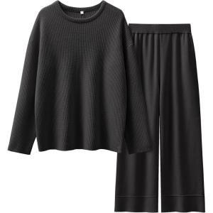 imageANRABESS Womens Two Piece Outfits Sweater Lounge Sets Pullover Wide Leg Matching Sets Casual Loose Fall Clothes 2024Black