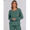 imageANRABESS Women 2 Piece Lounge Pajamas Sets Casual Ribbed Knit Long Sleeve Top Pants Matching Set 2025 Fall Outfits ClothesGreen