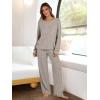 imageANRABESS Women 2 Piece Lounge Pajamas Sets Casual Ribbed Knit Long Sleeve Top Pants Matching Set 2025 Fall Outfits ClothesGrey Khaki