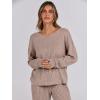 imageANRABESS Women 2 Piece Lounge Pajamas Sets Casual Ribbed Knit Long Sleeve Top Pants Matching Set 2025 Fall Outfits ClothesKhaki