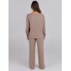 imageANRABESS Women 2 Piece Lounge Pajamas Sets Casual Ribbed Knit Long Sleeve Top Pants Matching Set 2025 Fall Outfits ClothesKhaki