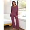 imageANRABESS Women 2 Piece Lounge Pajamas Sets Casual Ribbed Knit Long Sleeve Top Pants Matching Set 2025 Fall Outfits ClothesRed