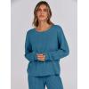 imageANRABESS Women 2 Piece Lounge Pajamas Sets Casual Ribbed Knit Long Sleeve Top Pants Matching Set 2025 Fall Outfits ClothesTeal