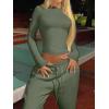 imageANRABESS Womens 2 Piece Sweatsuits Long Sleeve Tight Shirt Tops Joggers Fleece Sweatpants Sets 2024 Fall Sweat Lounge OutfitsArmy Green