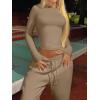 imageANRABESS Womens 2 Piece Sweatsuits Long Sleeve Tight Shirt Tops Joggers Fleece Sweatpants Sets 2024 Fall Sweat Lounge OutfitsKhaki