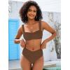 imageANRABESS Womens Bikini Set Tummy Control Push Up Two Piece Swimsuit 2025 Front Ruched Adjustable Strap Mid Waist Bathing SuitBrown