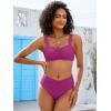 imageANRABESS Womens Bikini Set Tummy Control Push Up Two Piece Swimsuit 2025 Front Ruched Adjustable Strap Mid Waist Bathing SuitHot Pink