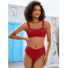 imageANRABESS Womens Bikini Set Tummy Control Push Up Two Piece Swimsuit 2025 Front Ruched Adjustable Strap Mid Waist Bathing SuitRed
