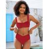 imageANRABESS Womens Bikini Set Tummy Control Push Up Two Piece Swimsuit 2025 Front Ruched Adjustable Strap Mid Waist Bathing SuitRed