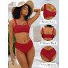 imageANRABESS Womens Bikini Set Tummy Control Push Up Two Piece Swimsuit 2025 Front Ruched Adjustable Strap Mid Waist Bathing SuitRed