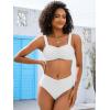 imageANRABESS Womens Bikini Set Tummy Control Push Up Two Piece Swimsuit 2025 Front Ruched Adjustable Strap Mid Waist Bathing SuitWhite
