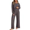 imageANRABESS Women 2 Piece Lounge Pajamas Sets Casual Ribbed Knit Long Sleeve Top Pants Matching Set 2025 Fall Outfits ClothesDark Brown