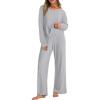 imageANRABESS Women 2 Piece Lounge Pajamas Sets Casual Ribbed Knit Long Sleeve Top Pants Matching Set 2025 Fall Outfits ClothesGrey