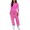 imageANRABESS Womens 2 Piece Sweatsuits Long Sleeve Tight Shirt Tops Joggers Fleece Sweatpants Sets 2024 Fall Sweat Lounge OutfitsHot Pink