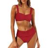 imageANRABESS Womens Bikini Set Tummy Control Push Up Two Piece Swimsuit 2025 Front Ruched Adjustable Strap Mid Waist Bathing SuitRed