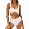 imageANRABESS Womens Bikini Set Tummy Control Push Up Two Piece Swimsuit 2025 Front Ruched Adjustable Strap Mid Waist Bathing SuitWhite