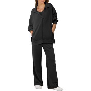 imageANRABESS Women 2 Piece Outfits Lounge Sets Oversized Sweatshirt Wide Leg Pants 2025 Fall Casual Sweatsuits Travel Clothes SetBlack
