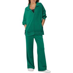 imageANRABESS Women 2 Piece Outfits Lounge Sets Oversized Sweatshirt Wide Leg Pants 2025 Fall Casual Sweatsuits Travel Clothes SetGreen