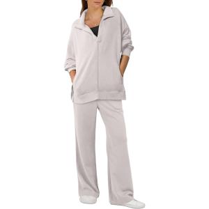 imageANRABESS Women 2 Piece Outfits Lounge Sets Oversized Sweatshirt Wide Leg Pants 2025 Fall Casual Sweatsuits Travel Clothes SetGrey