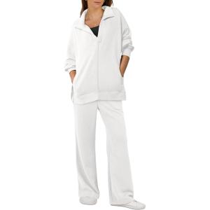 imageANRABESS Women 2 Piece Outfits Lounge Sets Oversized Sweatshirt Wide Leg Pants 2025 Fall Casual Sweatsuits Travel Clothes SetWhite