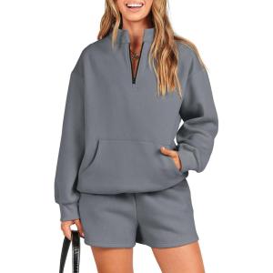imageANRABESS Women 2 Piece Outfits Sweatshirt Shorts Sets 2024 Oversized Casual Lounge Sweat Set Sweatsuit Workout TracksuitDeep Gray