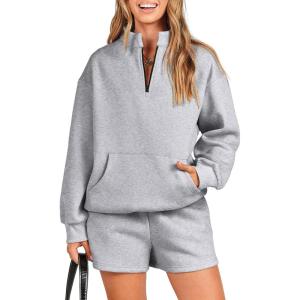 imageANRABESS Women 2 Piece Outfits Sweatshirt Shorts Sets 2024 Oversized Casual Lounge Sweat Set Sweatsuit Workout TracksuitGray