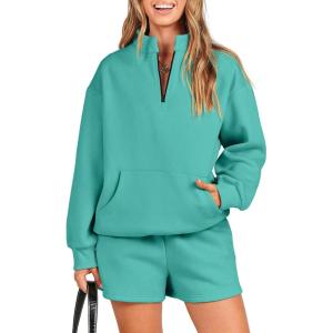 imageANRABESS Women 2 Piece Outfits Sweatshirt Shorts Sets 2024 Oversized Casual Lounge Sweat Set Sweatsuit Workout TracksuitLake Green